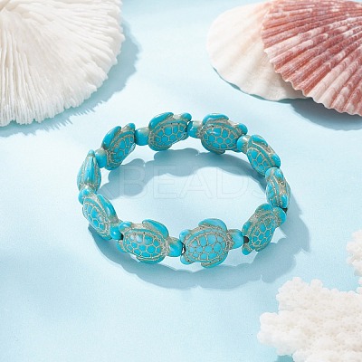 Dyed Synthetic Turquoise Tortoise Beaded Stretch Bracelet for Kids BJEW-JB09389-02-1