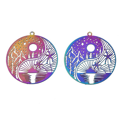 Ion Plating(IP) 201 Stainless Steel Filigree Pendants X-STAS-S118-025-1