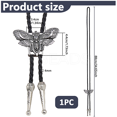 Alloy Moth Skull Black PU Leather Cord Bolo Tie Lariat Necklaces for Women Men NJEW-WH0031-08AS-1