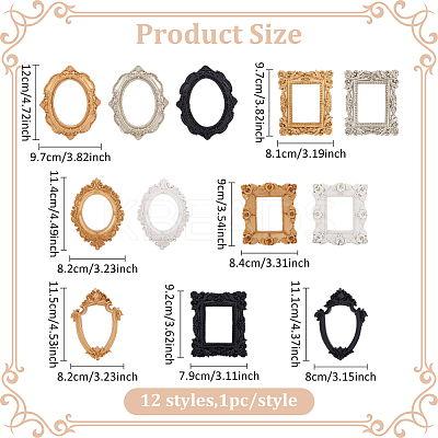 12Pcs 12 Styles Vintage Resin Picture Frame AJEW-AN0007-29-1