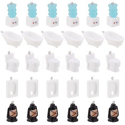 30Pcs 5 Styles Bathroom Theme Opaque Resin Pendants RESI-PH0002-24-1