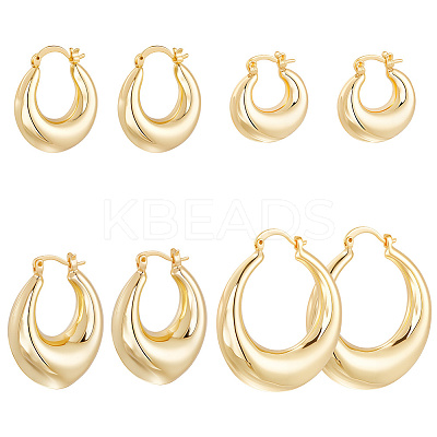 4 Pairs 4 Styles Rack Plating Brass Chunky Hoop Earrings for Women EJEW-BBC0001-94-1