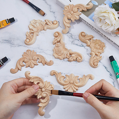 8Pcs 2 Styles Carved Wooden Corner Decoration WOOD-FH0002-28-1