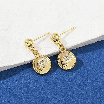 Flat Round with Star & Wing & Snake Brass Micro Pave Cubic Zirconia Dangle Stud Earrings EJEW-Z115-01G-1