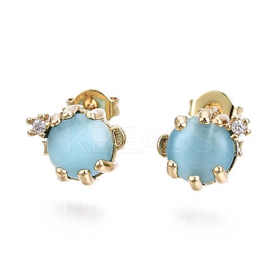 Brass Micro Pave Clear Cubic Zirconia Stud Earrings EJEW-S210-002-NR-1