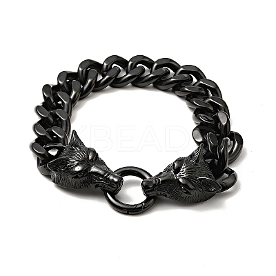 304 Stainless Steel Curb Chain Bracelet with Wolf Clasp for Men Women BJEW-E009-17EB-1