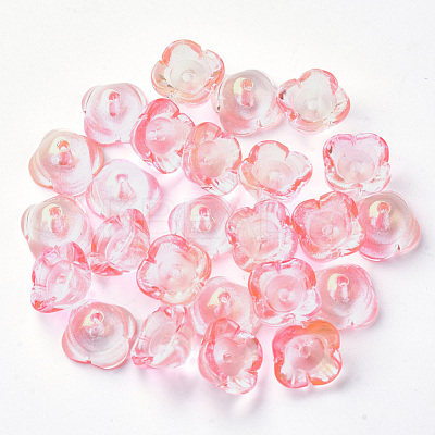 4-Petal Transparent Spray Painted Glass Bead Caps X-GGLA-S054-009B-03-1