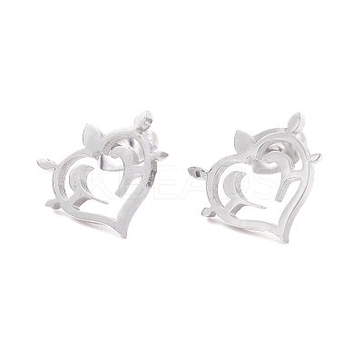 Non-Tarnish Heart 304 Stainless Steel Stud Earrings for Women EJEW-Z017-05P-1