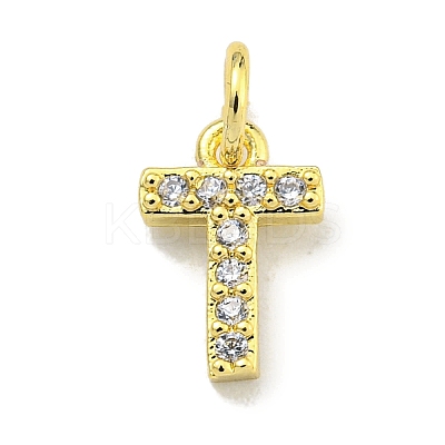 Letter Brass Micro Pave Clear Cubic Zirconia Pendants KK-K354-06G-T-1