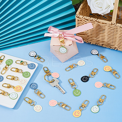 24Pcs 8 Colors Alloy Enamel Smiling Face Charm Keychains KEYC-DC00046-1