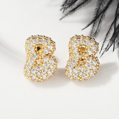 Brass Micro Pave Cubic Zirconia Stud Earrings EJEW-Z091-04G-B-1