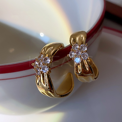 Brass Micro Pave Clear Cubic Zirconia Stud Earrings EJEW-Z104-01G-1