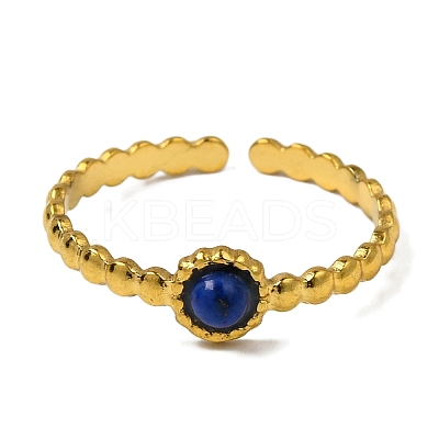 Round Natural Lapis Lazuli Finger Rings RJEW-Q822-50G-03-1
