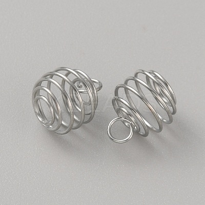 Stainless Steel Spiral Bead Cage Pendants STAS-WH0016-57P-1