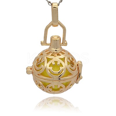 Golden Tone Brass Hollow Round Cage Pendants KK-J216-15G-1