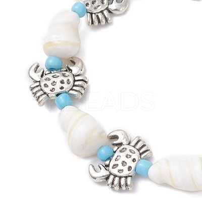 Ocean Theme Natural Shell & Alloy Beaded Stretch Bracelets for Men Women BJEW-JB12387-01-1