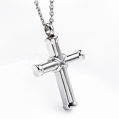 304 Stainless Steel Religion Cross Pendant Necklace QH8600-2-1