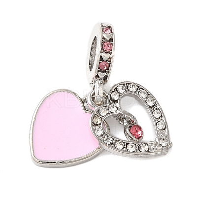 Rack Plating Alloy Light Rose & Crystal Rhinestone European Dangle Charms PALLOY-S189-30P-1