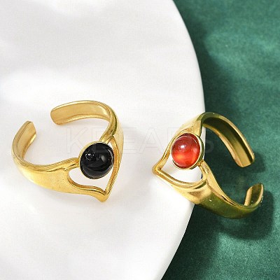 316 Stainless Steel with Natural Mixed Gemstone Cuff Rings RJEW-Z098-01G-13-1