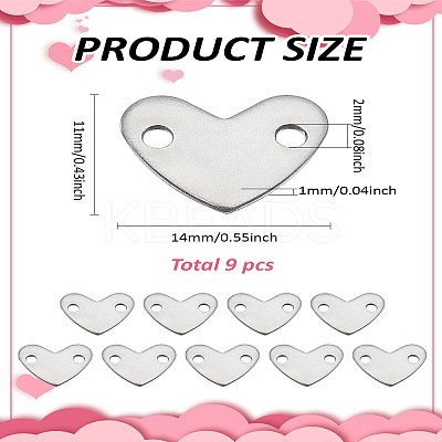 9Pcs Heart Stainless Steel Links/Connectors STAS-LP0002-32-1