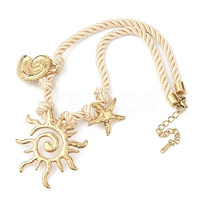 304 Stainless Steel Sun Starfish Conch Shape Pendant Polyester Twisted Rope Necklaces NJEW-D340-05G-1