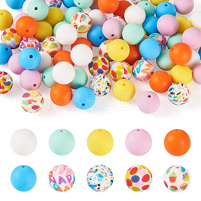 76Pcs Round Silicone Focal Beads SIL-TA0001-94-1