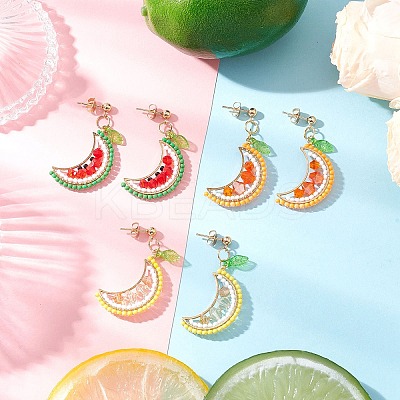 304 Stainless Steel Glass Fruit Dangle Stud Earrings EJEW-MZ00524-1