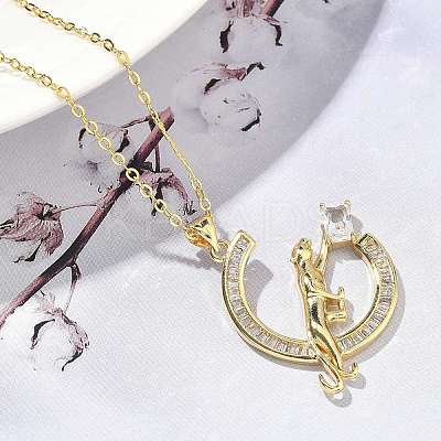 Brass Micro Pave Clear Cubic Zirconia Pendant Necklaces for Women NJEW-S449-01B-G-1