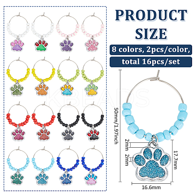 Dog Paw Prints Alloy Enamel Wine Glass Charms AJEW-AB00196-1
