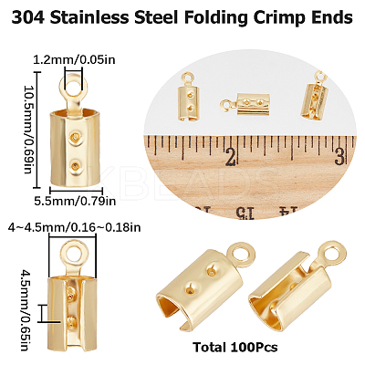 180Pcs 304 Stainless Steel Folding Crimp Ends STAS-SC0005-40B-1