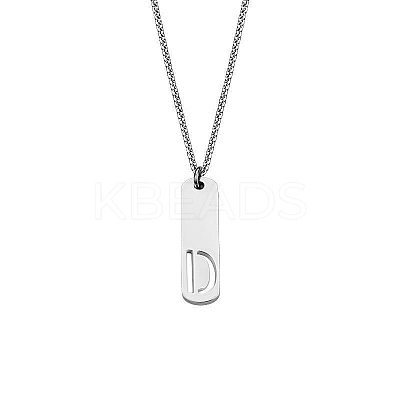 304 Stainless Steel Rectangle with Laser Cut Initial Pendant Necklaces FS-WG71FEF-08-1
