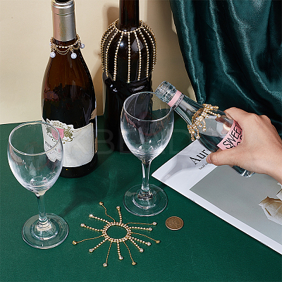 4Pcs Brass & Iron Rhinestone Wine Glass Charms HJEW-OC00280-1