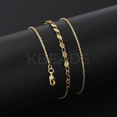 Brass Cable & Flat Sequin Chains Necklaces for Women NJEW-D302-40G-1