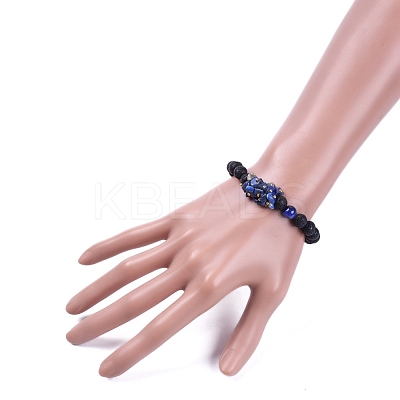 Natural Lava Rock Round Beads Stretch Bracelets BJEW-JB05118-1