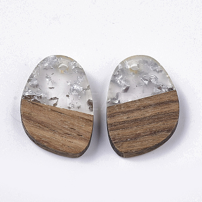 Transparent Resin & Walnut Wood Pendants X-RESI-Q210-006A-A02-1