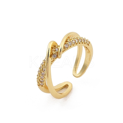 Rack Plating Brass Micro Pave Clear Cubic Zirconia Cuff Rings for Women RJEW-M028-114G-1