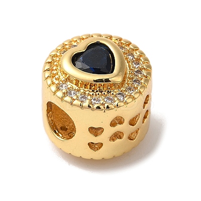 Heart Real 18K Gold Plated Brass Micro Pave Cubic Zirconia European Beads KK-G511-01G-02-1