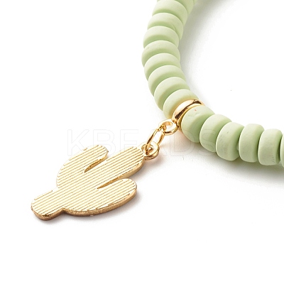 Natural Sandalwood Round & Polymer Clay Heishi Beads Stretch Bracelets Sets BJEW-JB07437-1