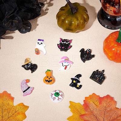 20Pcs 10 Style Halloween Theme Opaque Resin Cabochons RESI-SC0001-63-1