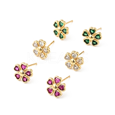 Rack Plating Brass Cubic Zirconia Stud Earrings for Women EJEW-G311-07G-1