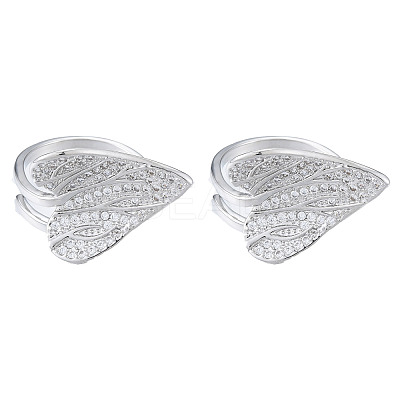 Clear Cubic Zirconia Heart Leaf Open Cuff Ring RJEW-T016-42P-1