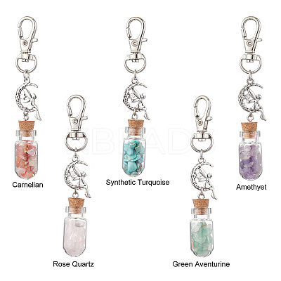 Glass Wishing Bottle with Gemstone Chip inside Pendant Decorations HJEW-JM01991-1