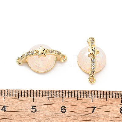 Brass Micro Pave Clear Cubic Zirconia Planet Connector Charms KK-B129-28G-01-1