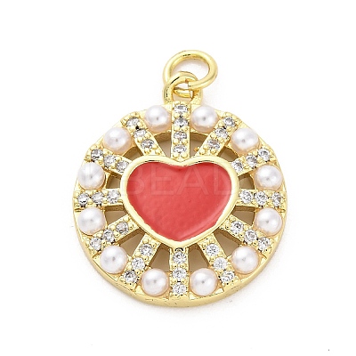 Brass Micro Pave Cubic Zirconia and Enamel and ABS Imitation Pearl Pendants KK-D325-24G-02-1