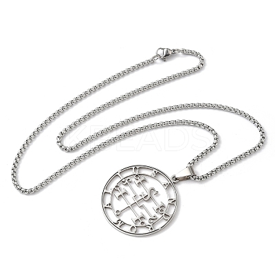 201 Stainless Steel Hollow Cut Demon Seal Sigil Pendant Necklaces NJEW-H065-25P-1