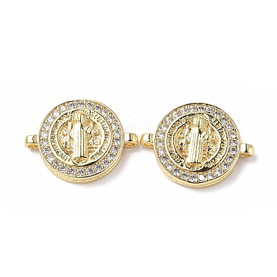 Eco-Friendly Rack Plating Brass Micro Pave Clear Cubic Zirconia Connector Charms KK-F845-03G-1