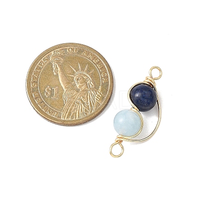 Copper Wire Wrapped Natural Lapis Lazuli & Dyed Blue Quartz Round Beded Links Connector Charms PALLOY-JF04678-02-1