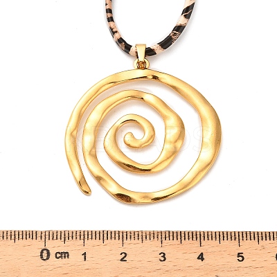 304 Stainless Steel Spiral Pendant Leopard Print Imitation Leather Cord Wrap Necklaces for Women NJEW-K289-02G-1