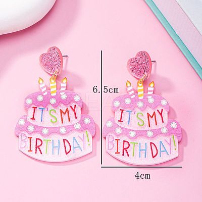 Birthday Cake Acrylic Dangle Stud Earrings FS-WG75373-01-1