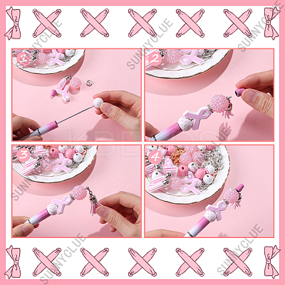 DIY October Breast Cancer Pink Awareness Ribbon Theme Beadable Pen Sets DIY-SC0024-87-1